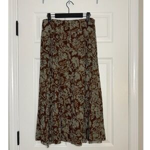 Peruvian Connection Silk Skirt Floral Brown Beige Maxi Long Size 6‎